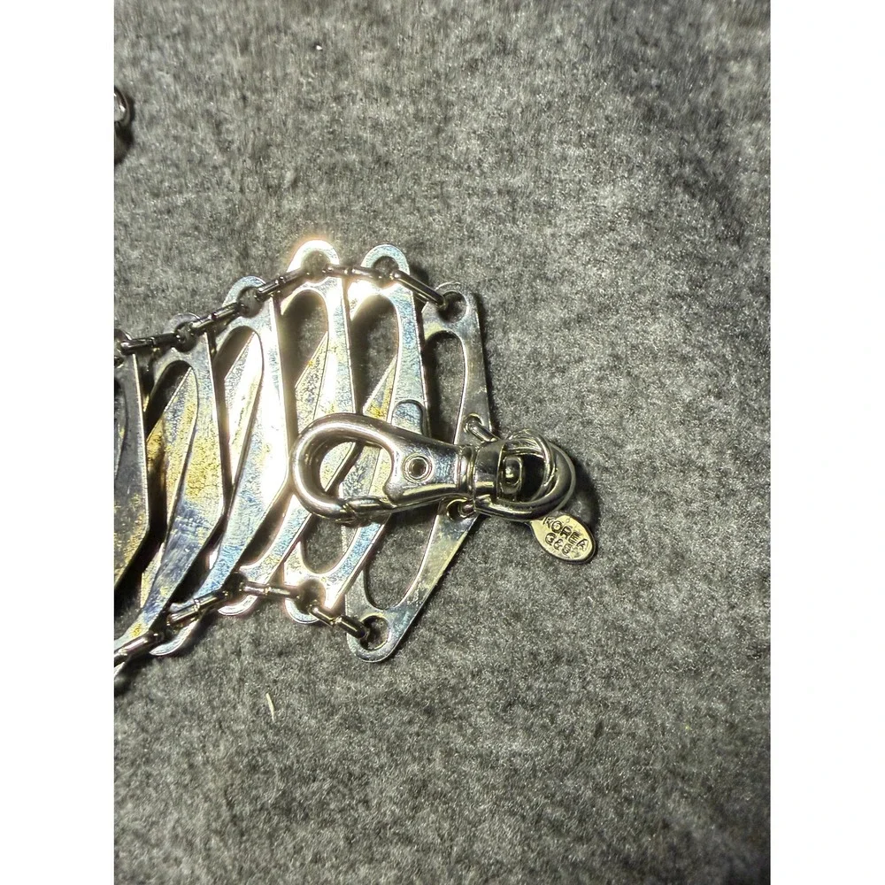 Vintage Silver Tone Metal Scale Chain Belt Geometric Diamond Link Adjustable
